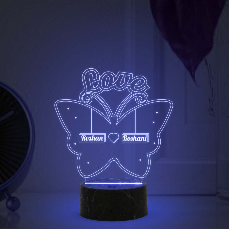 Love Butterfly Night lamp with Multicolored Light Customized with Name Gift for Loveable Person